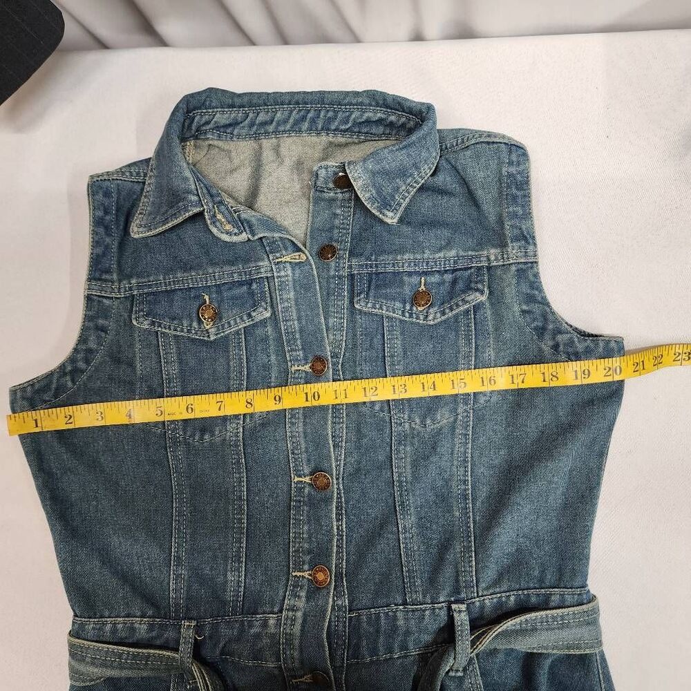 Women's Denim Shirt Dress Sleeveless Belted Frayed Hem Button Front Size L NWOT - Picture 5 of 7